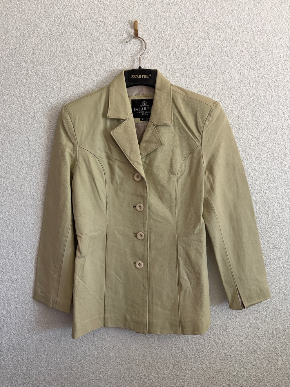 Oscar Piel Women’s Light Olive Leather Blazer